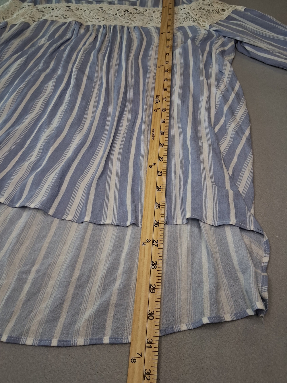 Torrid Blue & White Striped Lace Blouse Size 00 Plus 3/4 Sleeve Peasant Cottagec - Picture 6 of 9